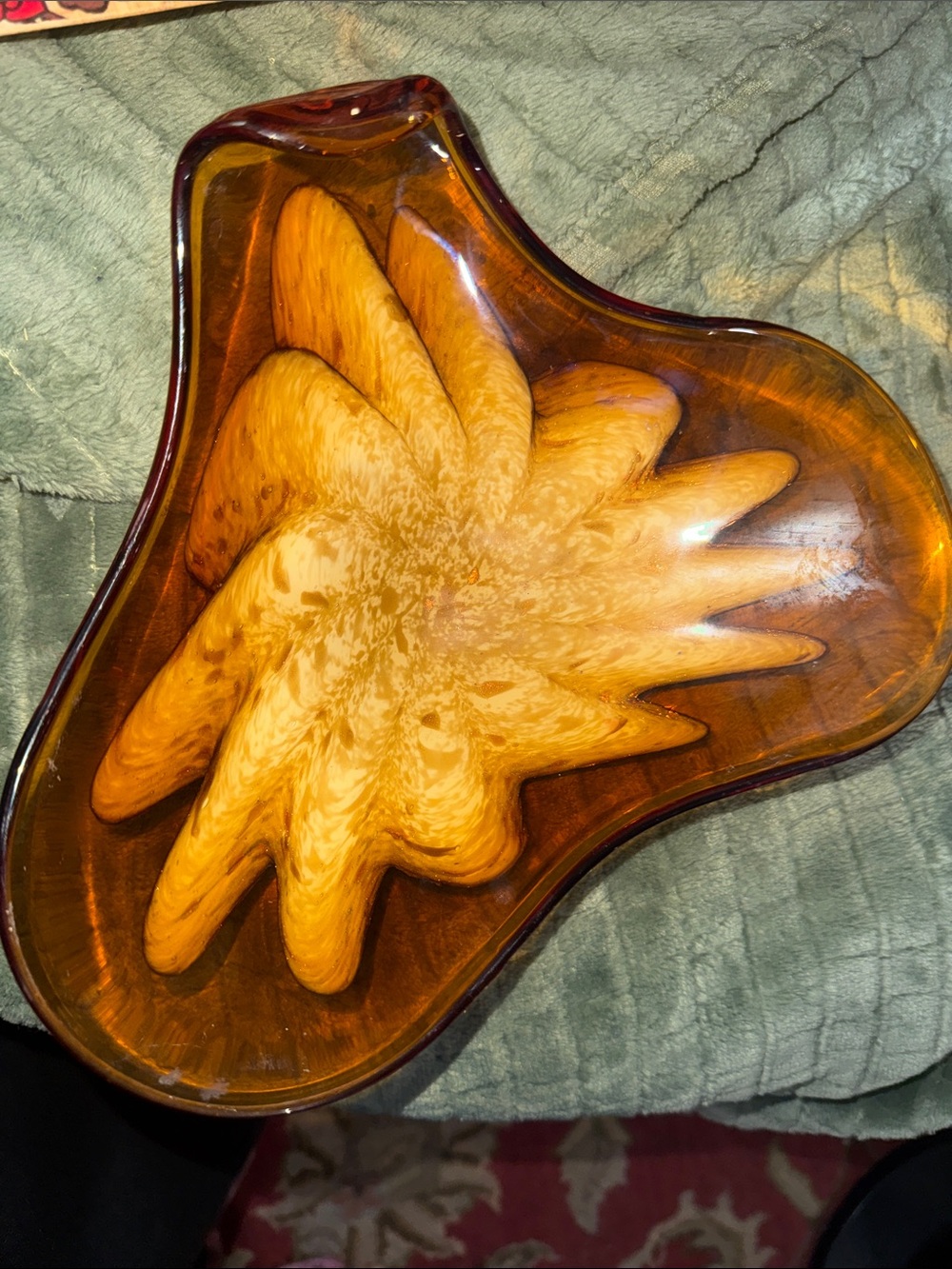 Mid-Century Modern Murano Fratelli Toso Amber Glass Starfish Swirl Bowl